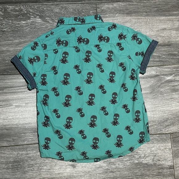 Free Planet Cyan Green Pineapple Button Down Shirt Sz. M(5) - Picture 3 of 5